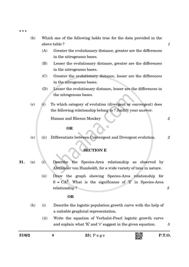 Biology 2024-2025 - CBSE 12th - Class 12 - CBSE (Central Board of Secondary Education) question paper with PDF download
