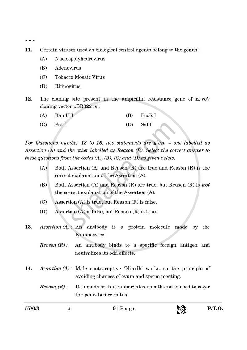 Biology 2024-2025 - CBSE 12th - Class 12 - CBSE (Central Board of Secondary Education) question paper with PDF download