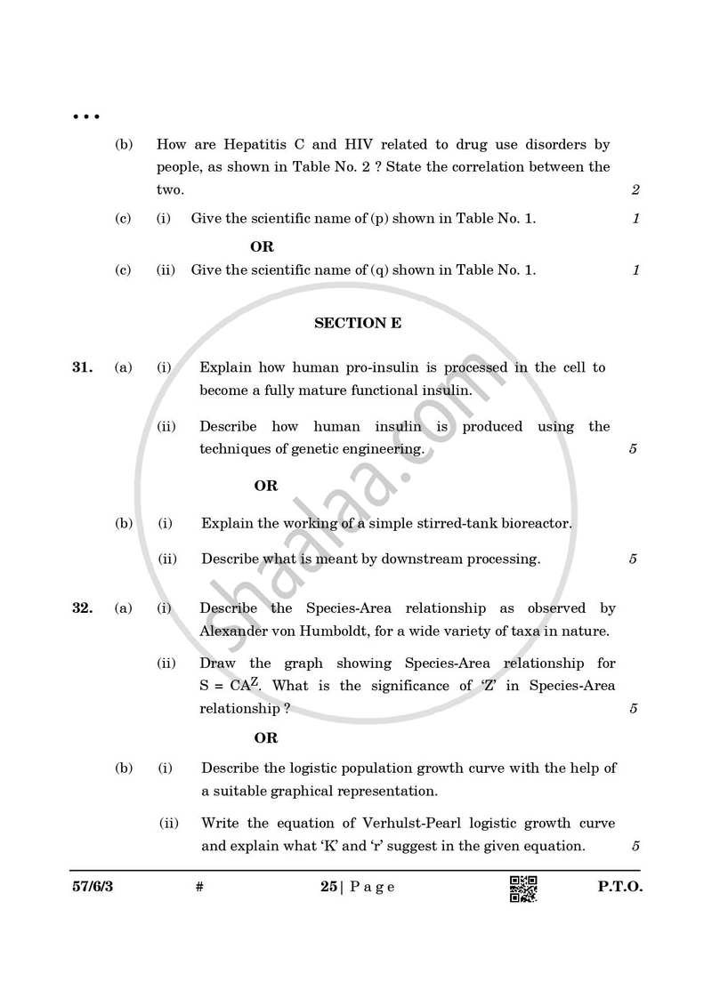 Biology 2024-2025 - CBSE 12th - Class 12 - CBSE (Central Board of Secondary Education) question paper with PDF download