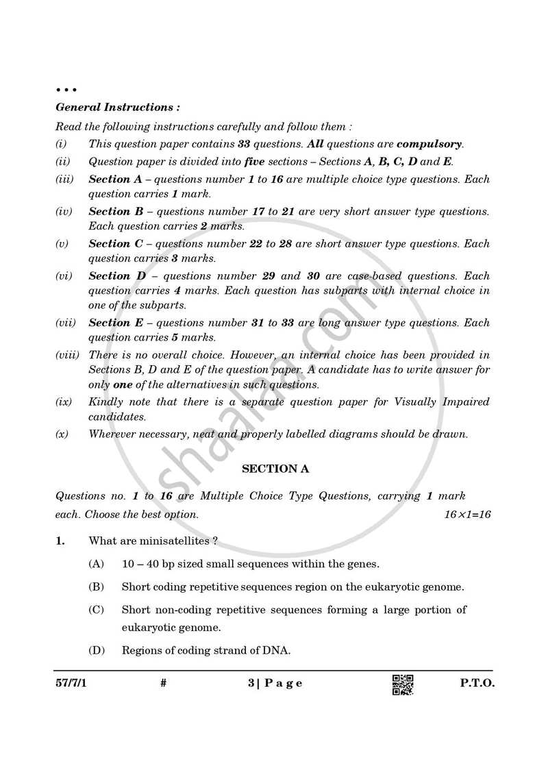 Biology 2024-2025 - CBSE 12th - Class 12 - CBSE (Central Board of Secondary Education) question paper with PDF download