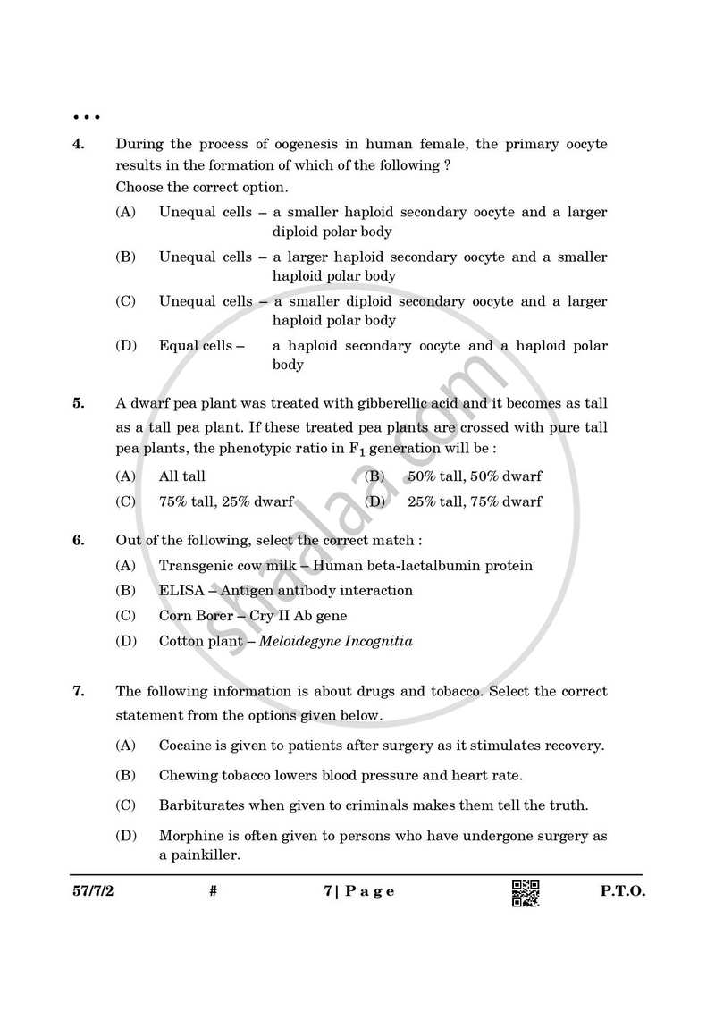 Biology 2024-2025 - CBSE 12th - Class 12 - CBSE (Central Board of Secondary Education) question paper with PDF download