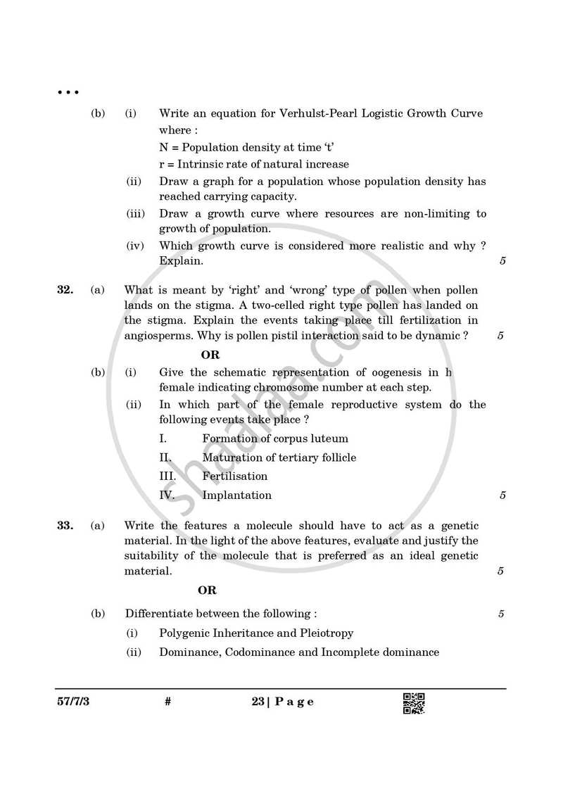 Biology 2024-2025 - CBSE 12th - Class 12 - CBSE (Central Board of Secondary Education) question paper with PDF download