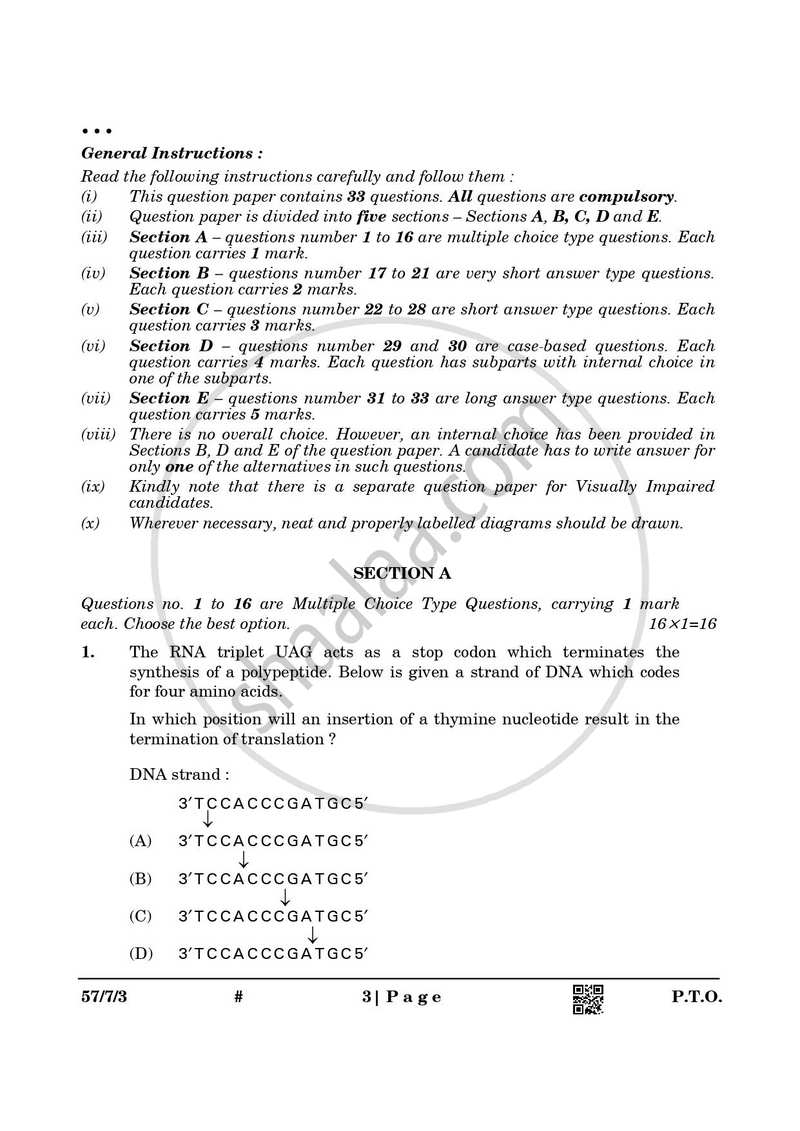 Biology 2024-2025 - CBSE 12th - Class 12 - CBSE (Central Board of Secondary Education) question paper with PDF download