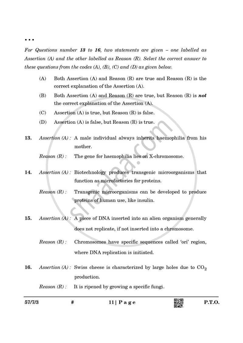 Biology 2024-2025 - CBSE 12th - Class 12 - CBSE (Central Board of Secondary Education) question paper with PDF download