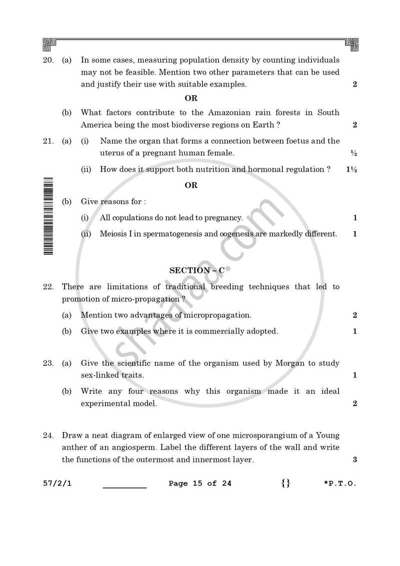 Biology 2025-2026 - CBSE 12th - Class 12 - CBSE (Central Board of Secondary Education) question paper with PDF download