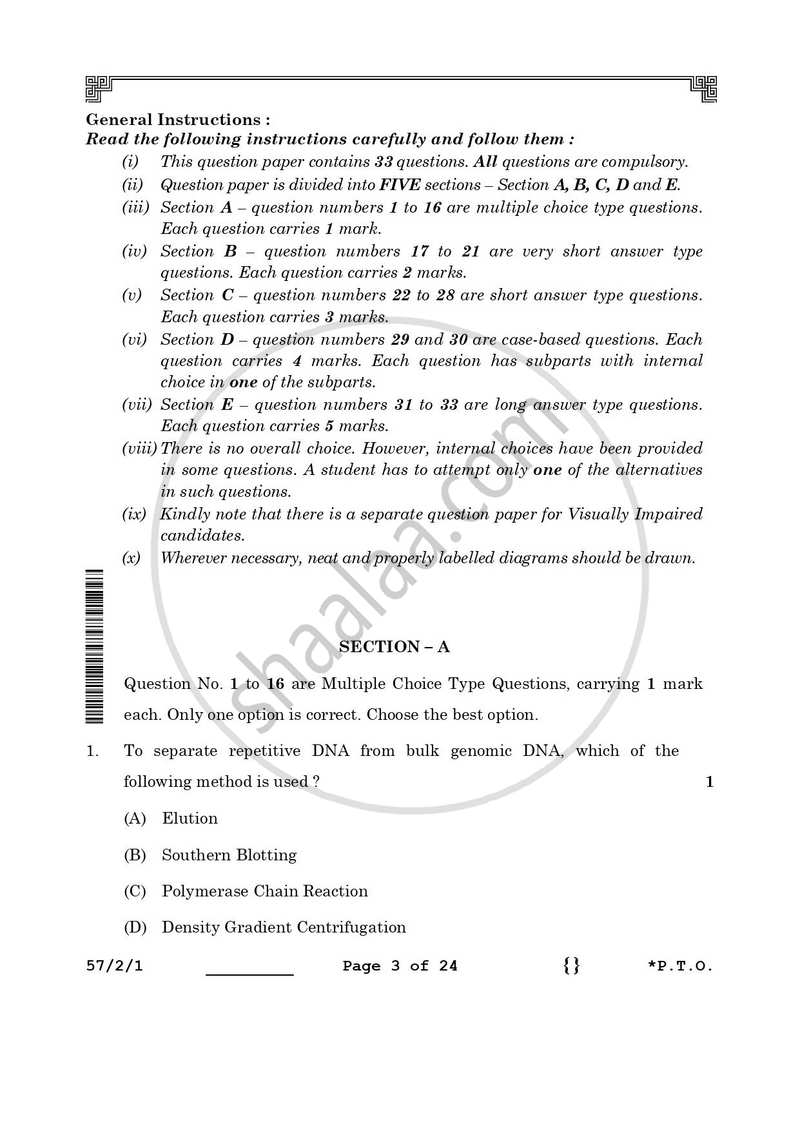 Biology 2025-2026 - CBSE 12th - Class 12 - CBSE (Central Board of Secondary Education) question paper with PDF download