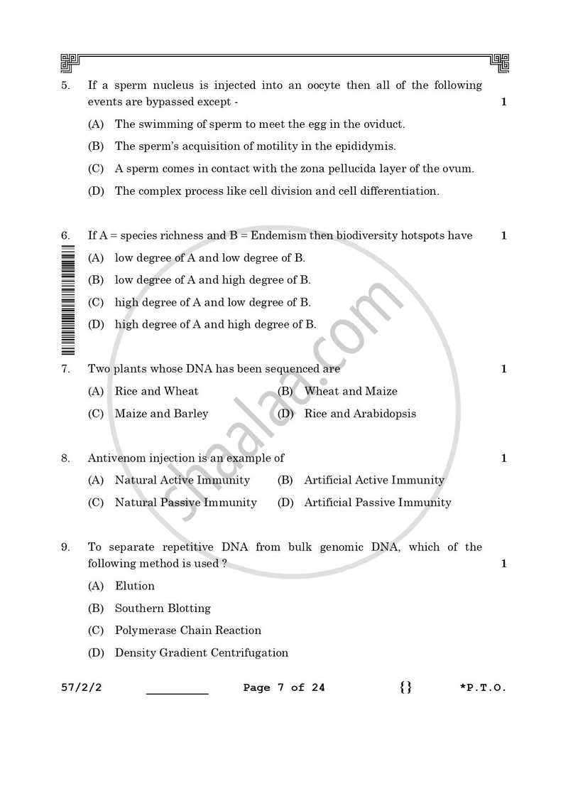 Biology 2025-2026 - CBSE 12th - Class 12 - CBSE (Central Board of Secondary Education) question paper with PDF download