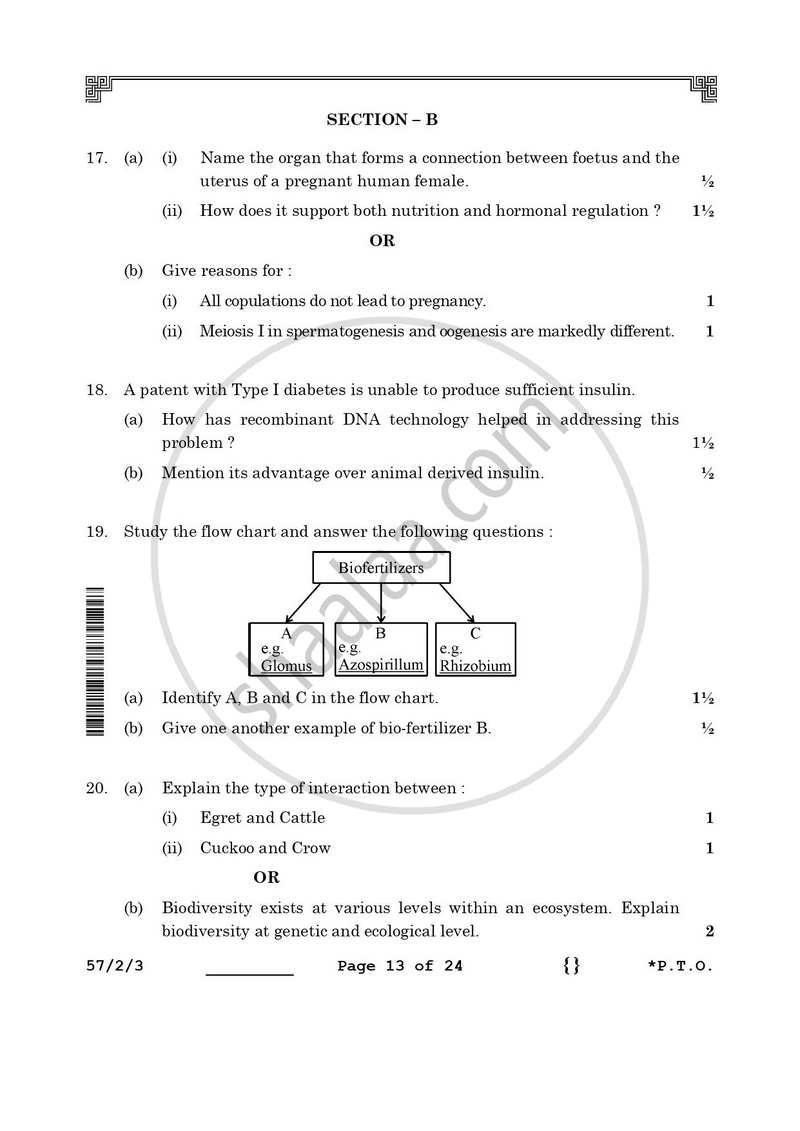Biology 2025-2026 - CBSE 12th - Class 12 - CBSE (Central Board of Secondary Education) question paper with PDF download