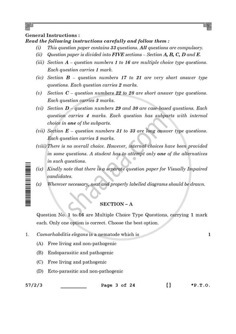 Biology 2025-2026 - CBSE 12th - Class 12 - CBSE (Central Board of Secondary Education) question paper with PDF download