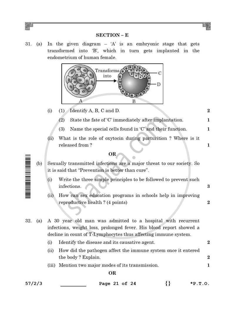 Biology 2025-2026 - CBSE 12th - Class 12 - CBSE (Central Board of Secondary Education) question paper with PDF download
