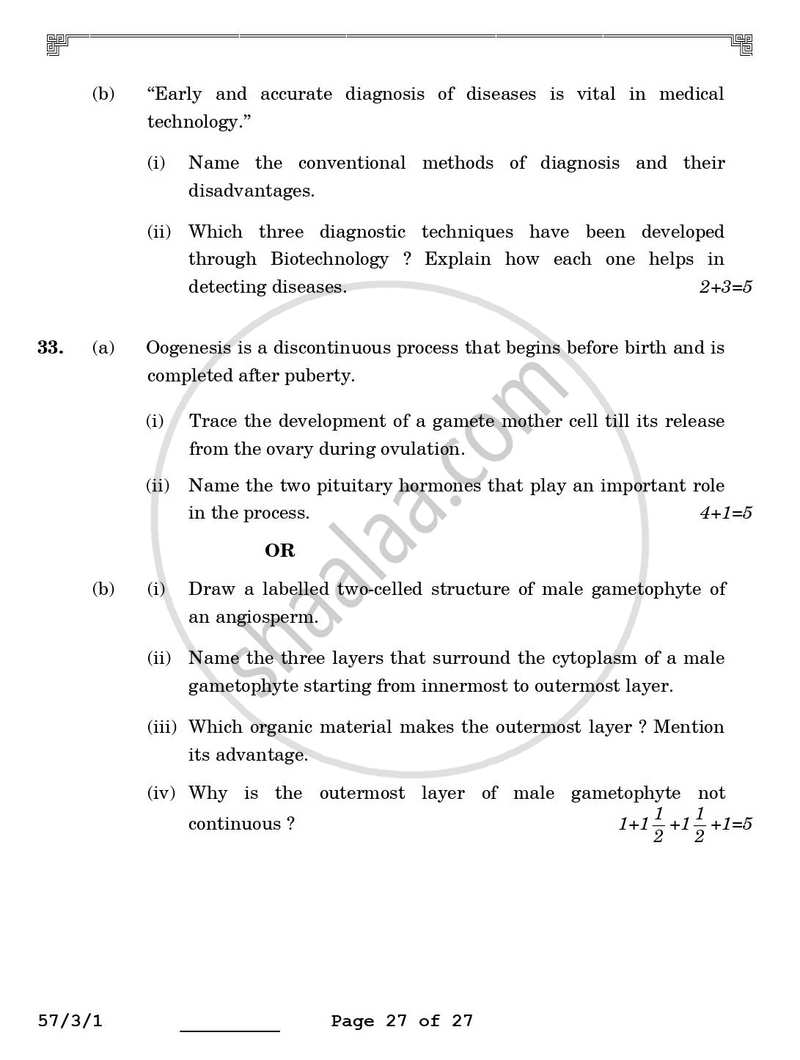 Biology 2025-2026 - CBSE 12th - Class 12 - CBSE (Central Board of Secondary Education) question paper with PDF download