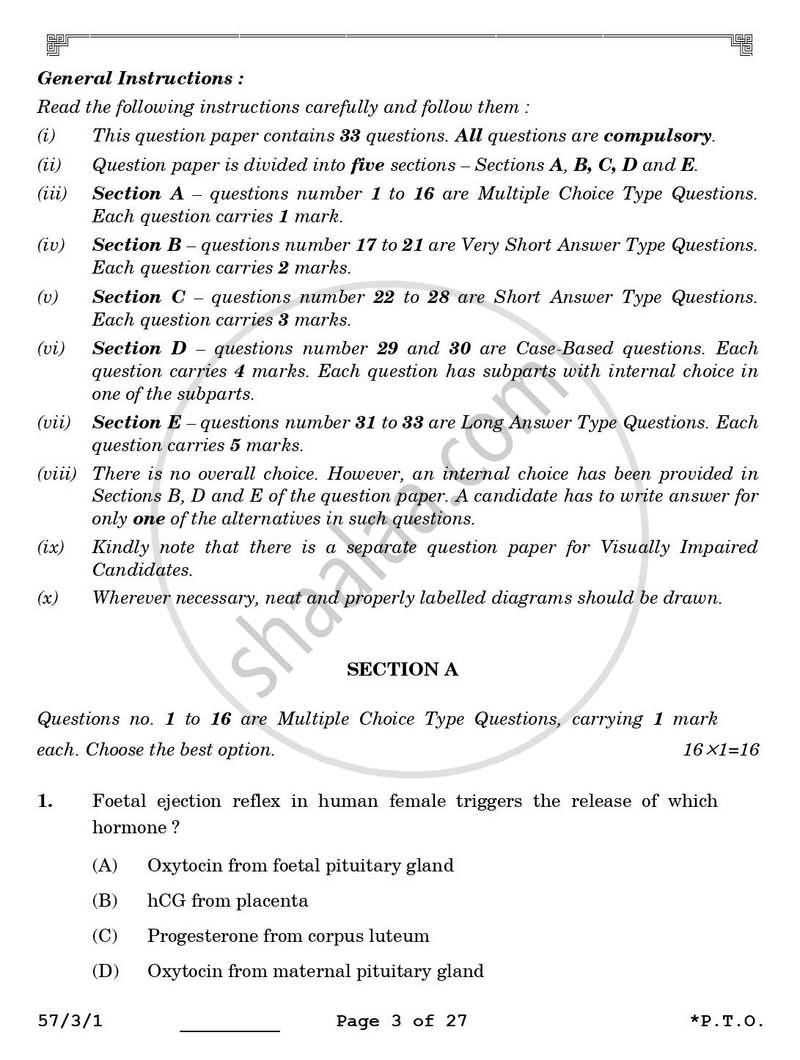 Biology 2025-2026 - CBSE 12th - Class 12 - CBSE (Central Board of Secondary Education) question paper with PDF download