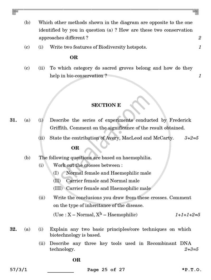 Biology 2025-2026 - CBSE 12th - Class 12 - CBSE (Central Board of Secondary Education) question paper with PDF download