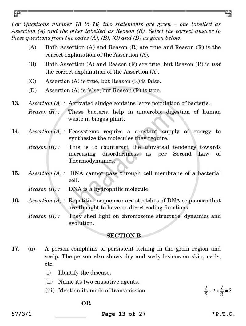 Biology 2025-2026 - CBSE 12th - Class 12 - CBSE (Central Board of Secondary Education) question paper with PDF download