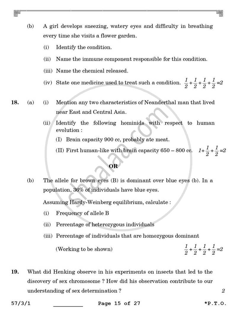 Biology 2025-2026 - CBSE 12th - Class 12 - CBSE (Central Board of Secondary Education) question paper with PDF download