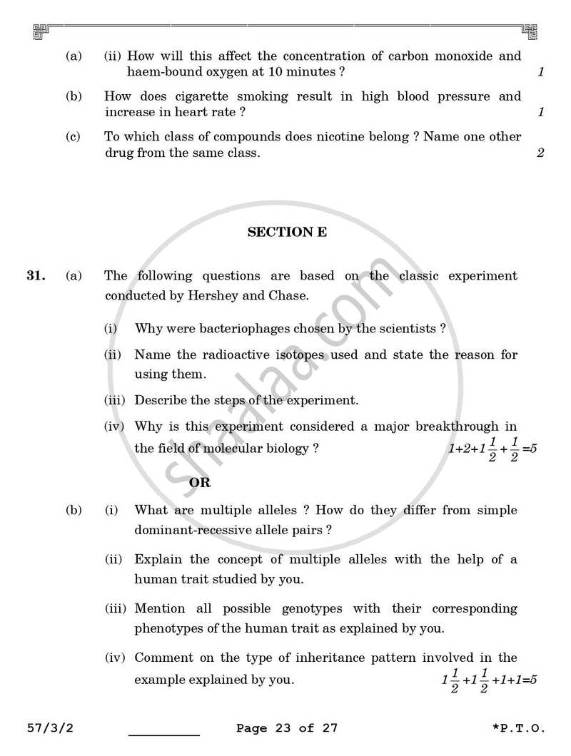 Biology 2025-2026 - CBSE 12th - Class 12 - CBSE (Central Board of Secondary Education) question paper with PDF download
