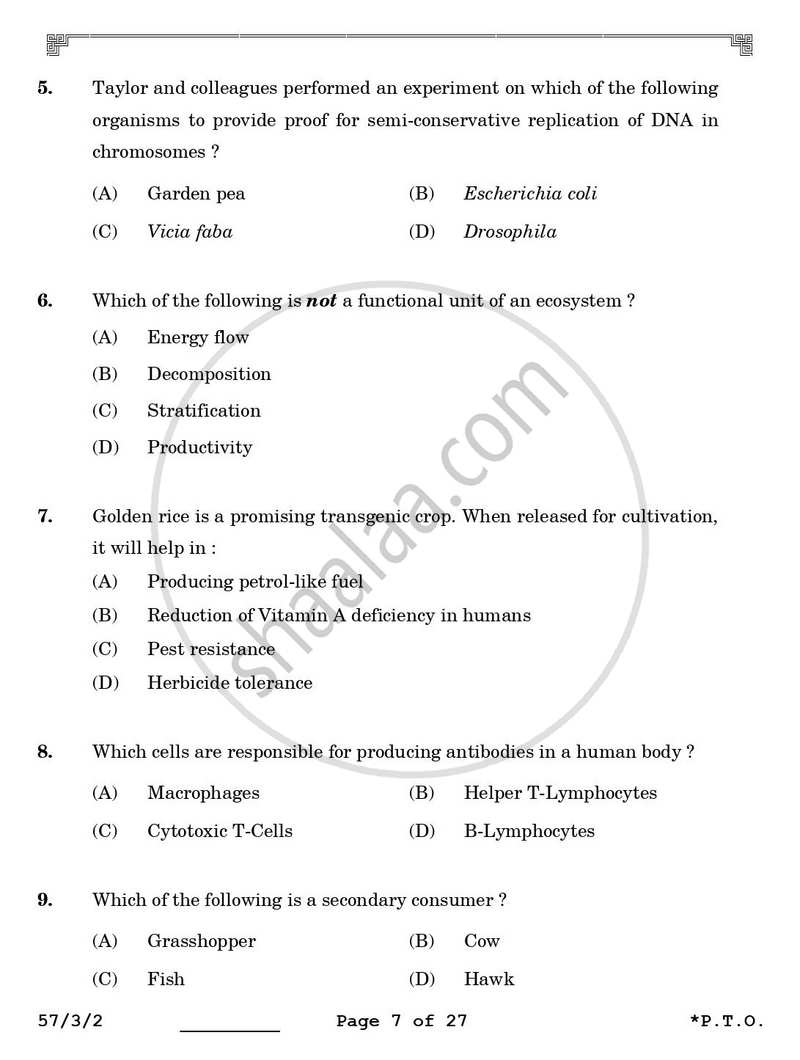 Biology 2025-2026 - CBSE 12th - Class 12 - CBSE (Central Board of Secondary Education) question paper with PDF download