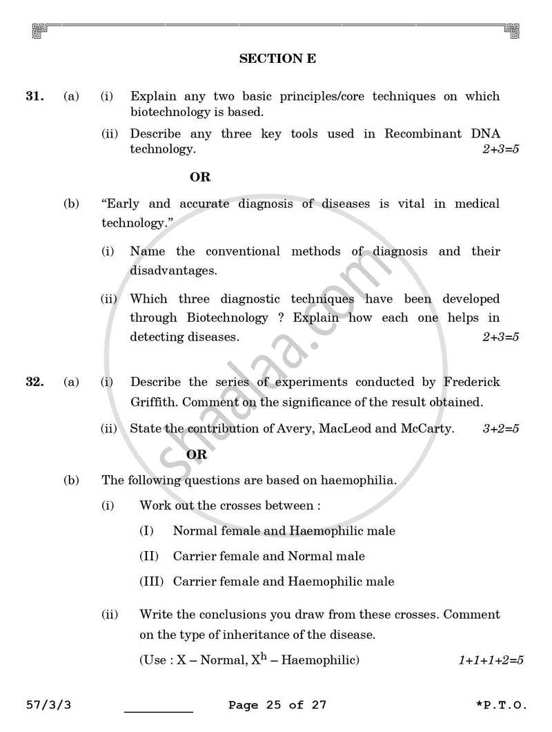 Biology 2025-2026 - CBSE 12th - Class 12 - CBSE (Central Board of Secondary Education) question paper with PDF download
