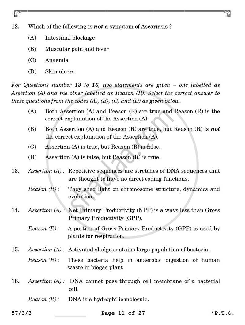 Biology 2025-2026 - CBSE 12th - Class 12 - CBSE (Central Board of Secondary Education) question paper with PDF download