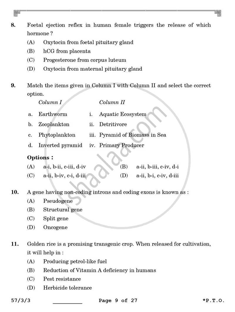Biology 2025-2026 - CBSE 12th - Class 12 - CBSE (Central Board of Secondary Education) question paper with PDF download