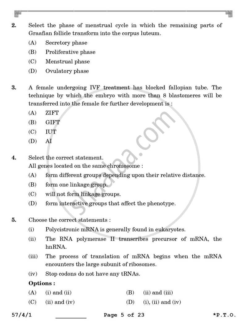 Biology 2025-2026 - CBSE 12th - Class 12 - CBSE (Central Board of Secondary Education) question paper with PDF download