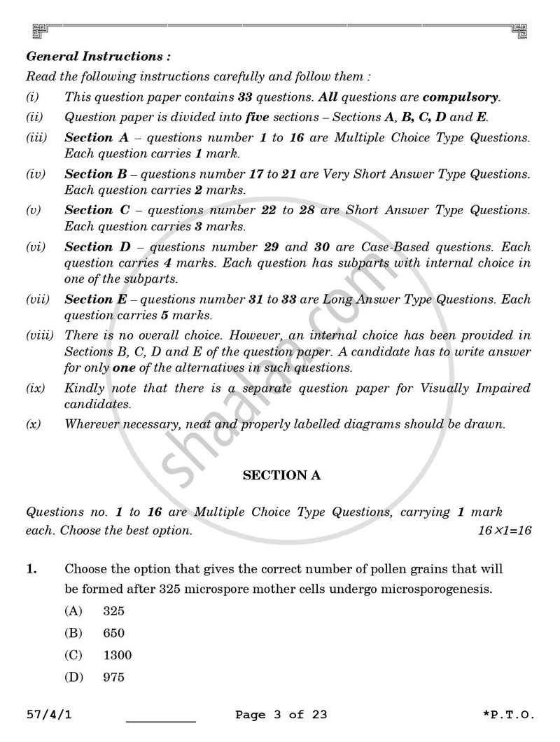 Biology 2025-2026 - CBSE 12th - Class 12 - CBSE (Central Board of Secondary Education) question paper with PDF download