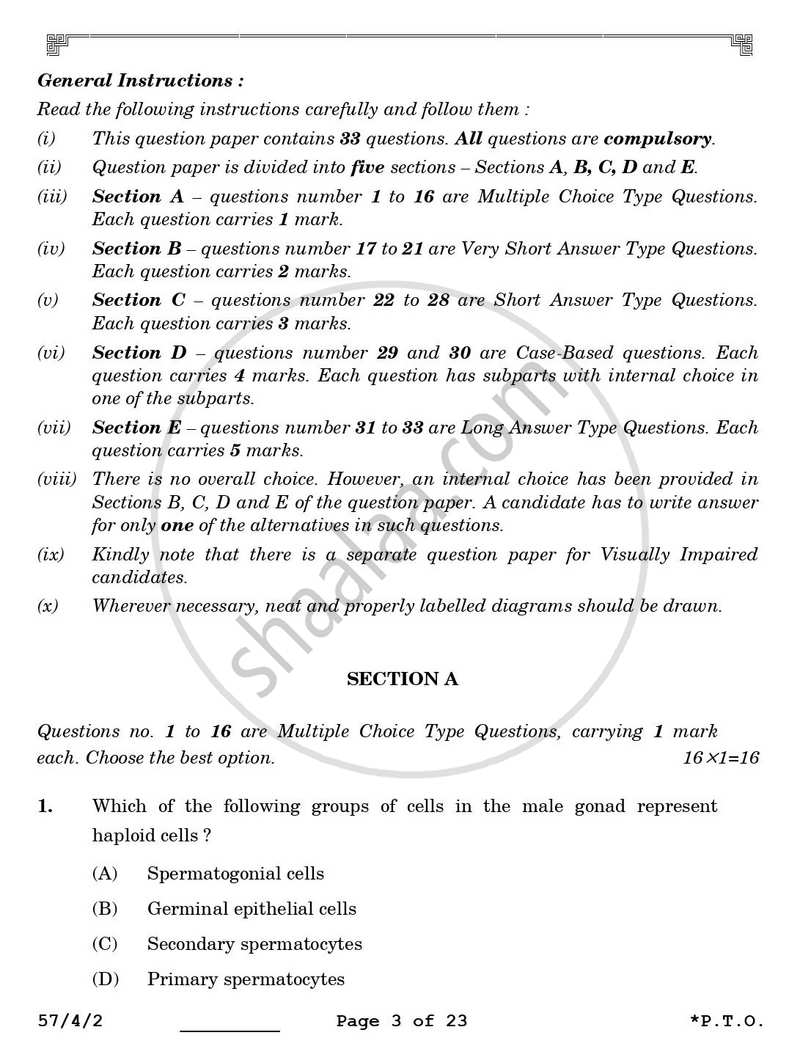 Biology 2025-2026 - CBSE 12th - Class 12 - CBSE (Central Board of Secondary Education) question paper with PDF download