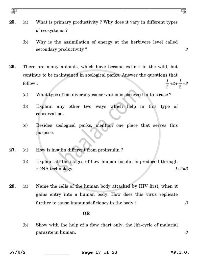 Biology 2025-2026 - CBSE 12th - Class 12 - CBSE (Central Board of Secondary Education) question paper with PDF download