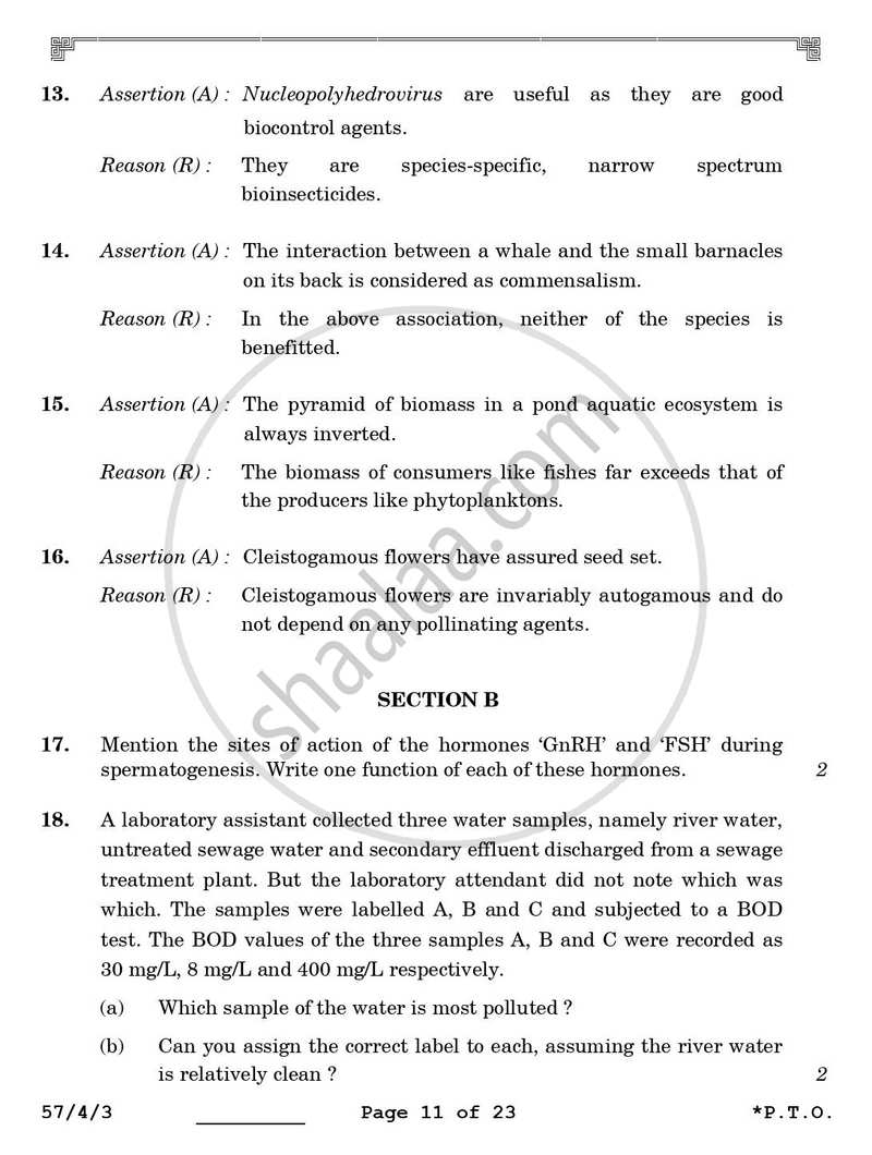 Biology 2025-2026 - CBSE 12th - Class 12 - CBSE (Central Board of Secondary Education) question paper with PDF download