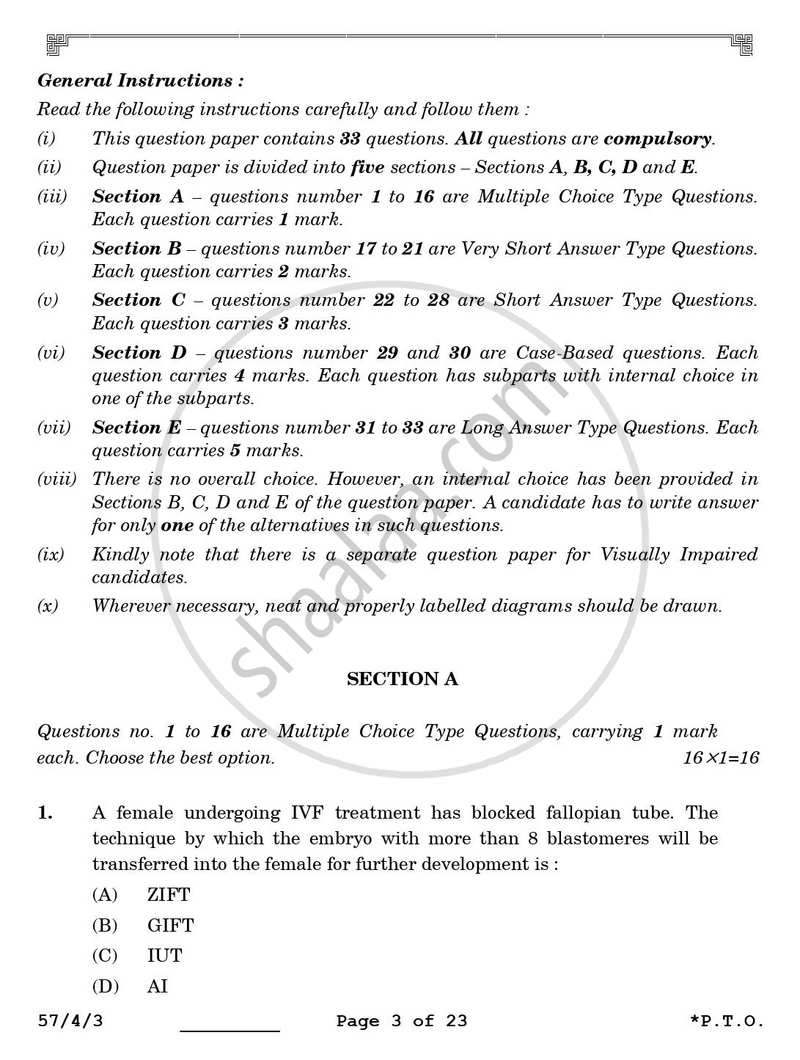 Biology 2025-2026 - CBSE 12th - Class 12 - CBSE (Central Board of Secondary Education) question paper with PDF download