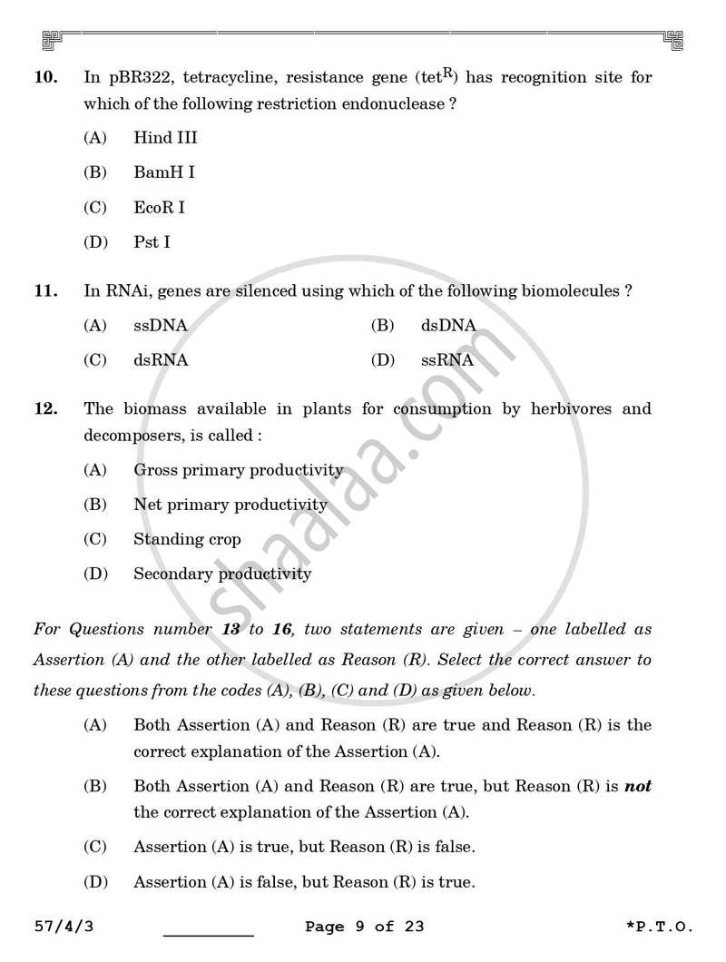 Biology 2025-2026 - CBSE 12th - Class 12 - CBSE (Central Board of Secondary Education) question paper with PDF download