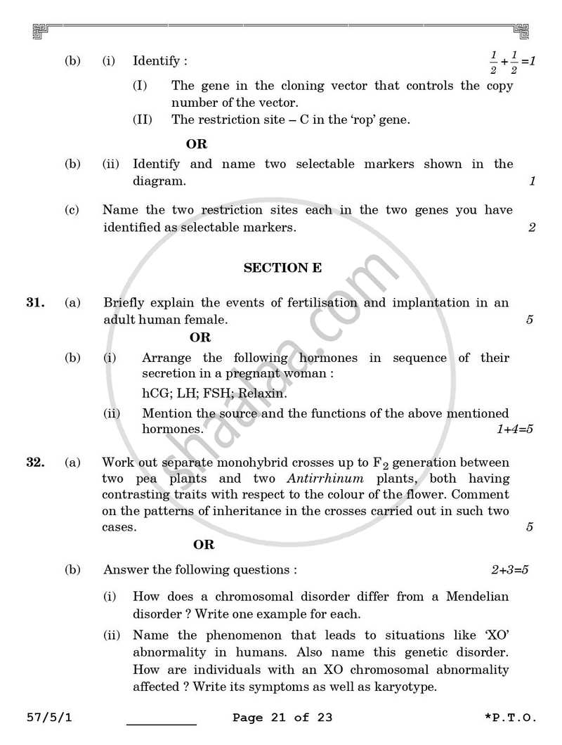 Biology 2025-2026 - CBSE 12th - Class 12 - CBSE (Central Board of Secondary Education) question paper with PDF download
