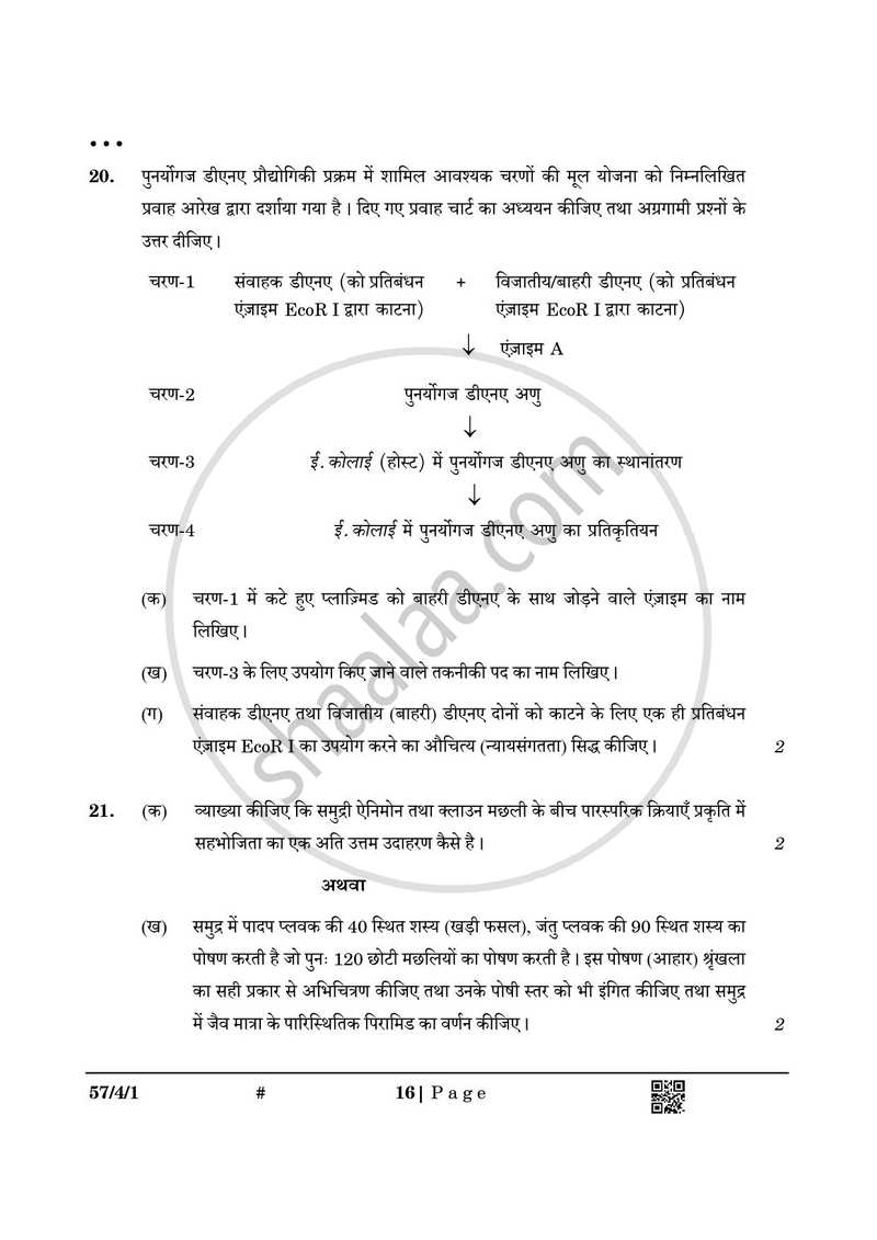 Biology (जीव विज्ञान) 2024-2025 - CBSE 12th - Class 12 [कक्षा १२] - CBSE (Central Board of Secondary Education) question paper with PDF download