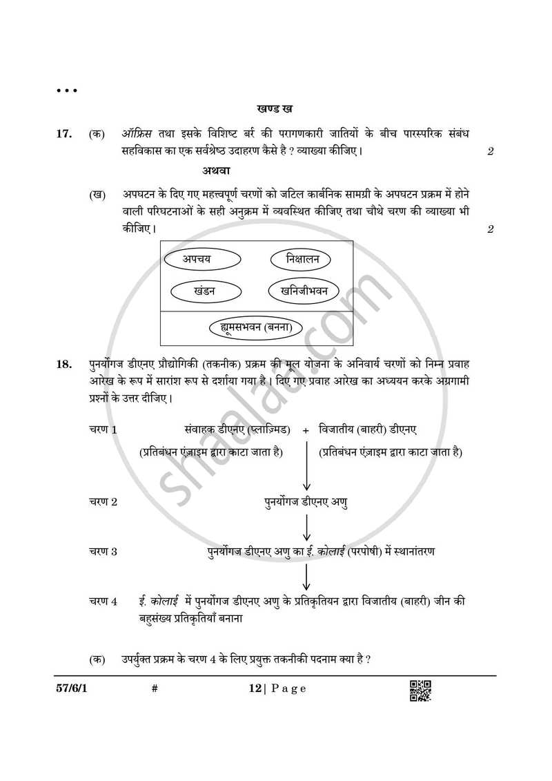 Biology (जीव विज्ञान) 2024-2025 - CBSE 12th - Class 12 [कक्षा १२] - CBSE (Central Board of Secondary Education) question paper with PDF download