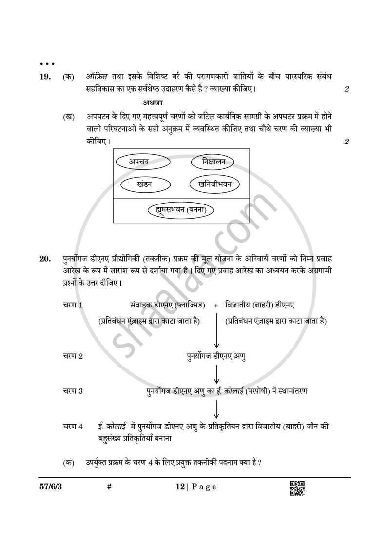 Biology (जीव विज्ञान) 2024-2025 - CBSE 12th - Class 12 [कक्षा १२] - CBSE (Central Board of Secondary Education) question paper with PDF download