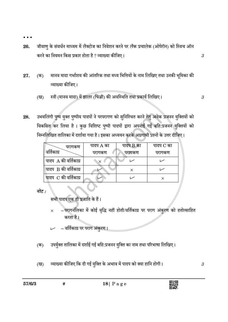 Biology (जीव विज्ञान) 2024-2025 - CBSE 12th - Class 12 [कक्षा १२] - CBSE (Central Board of Secondary Education) question paper with PDF download