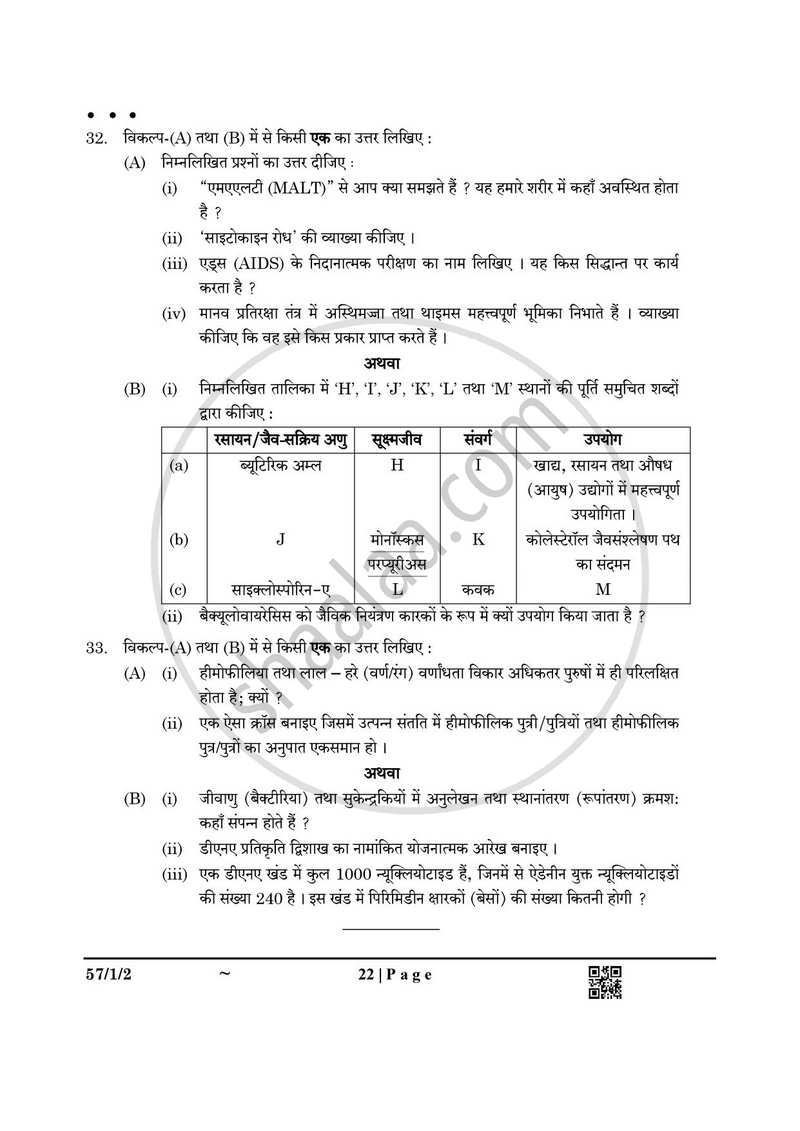 Biology (जीव विज्ञान) 2024-2025 - CBSE 12th - Class 12 [कक्षा १२] - CBSE (Central Board of Secondary Education) question paper with PDF download
