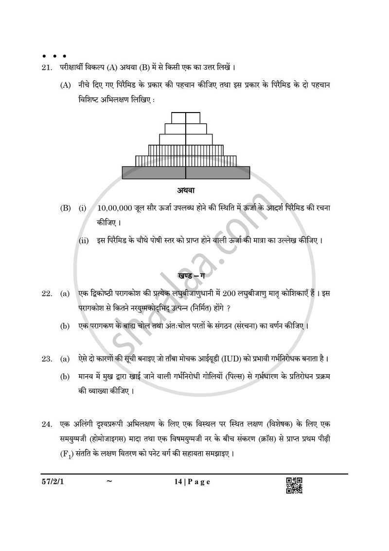 Biology (जीव विज्ञान) 2024-2025 - CBSE 12th - Class 12 [कक्षा १२] - CBSE (Central Board of Secondary Education) question paper with PDF download