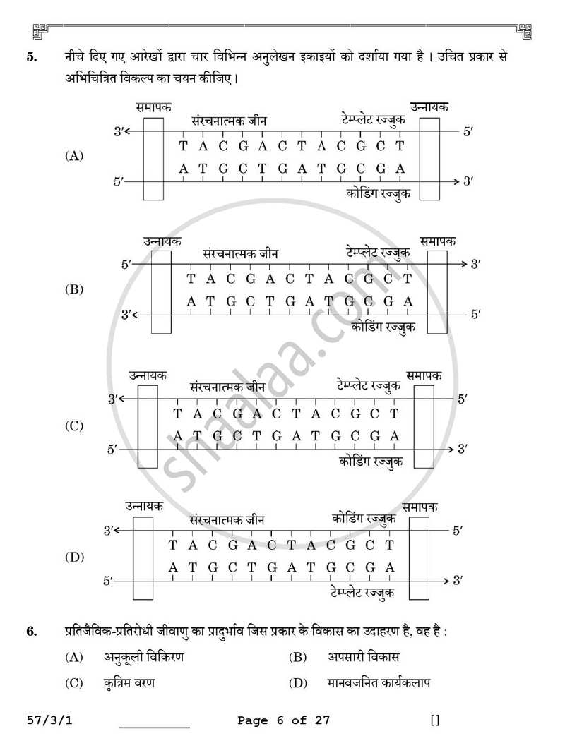 Biology (जीव विज्ञान) 2025-2026 - CBSE 12th - Class 12 [कक्षा १२] - CBSE (Central Board of Secondary Education) question paper with PDF download