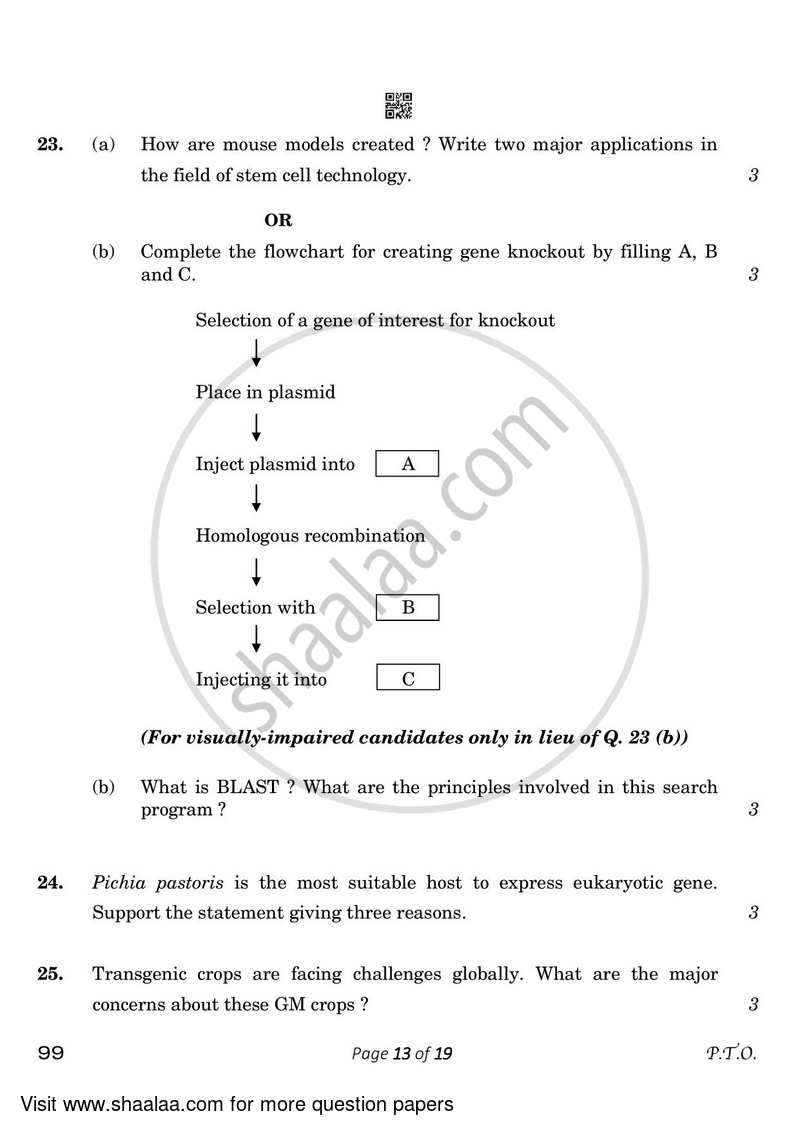 Biotechnology 2022-2023 - CBSE 12th - Class 12 - CBSE (Central Board of Secondary Education) question paper with PDF download