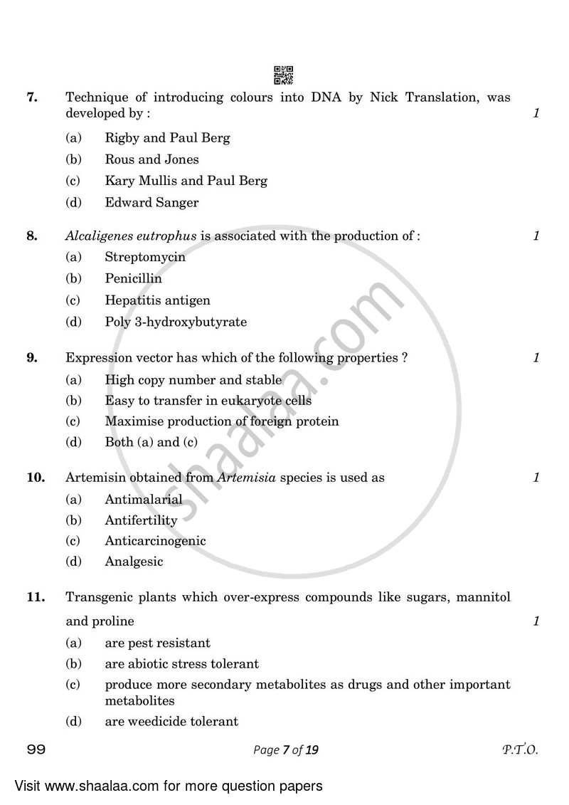 Biotechnology 2022-2023 - CBSE 12th - Class 12 - CBSE (Central Board of Secondary Education) question paper with PDF download