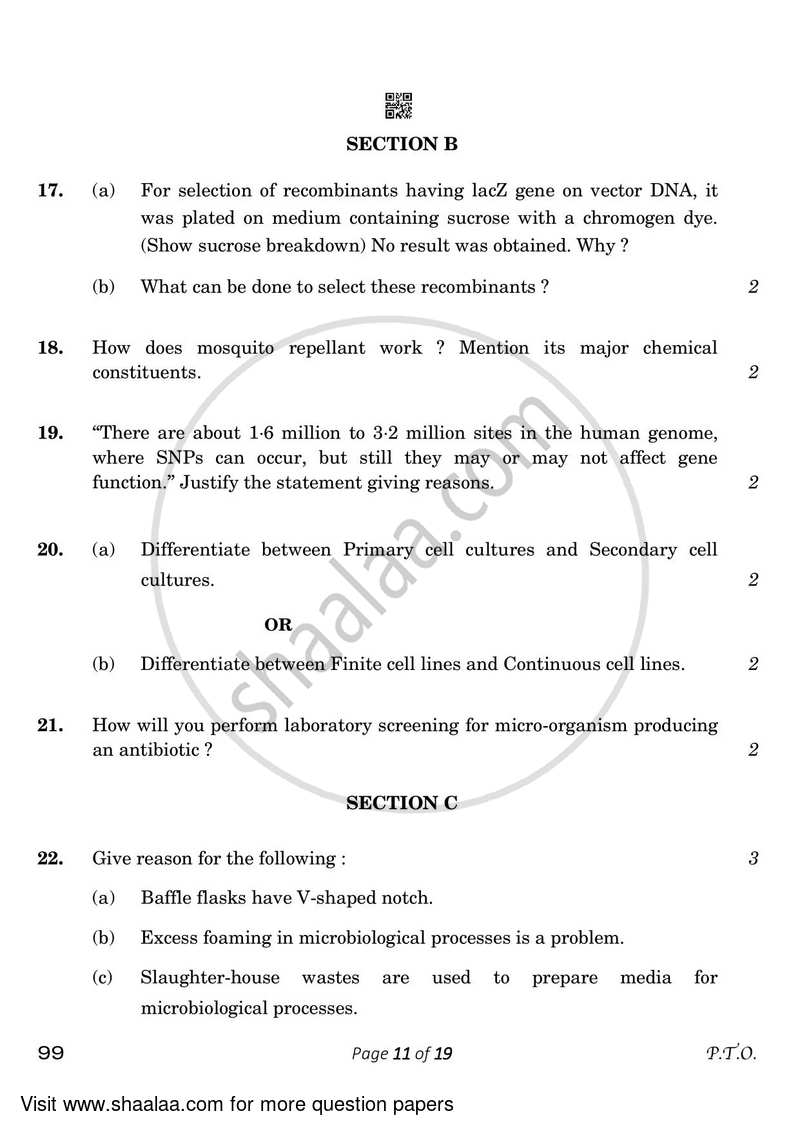 Biotechnology 2022-2023 - CBSE 12th - Class 12 - CBSE (Central Board of Secondary Education) question paper with PDF download