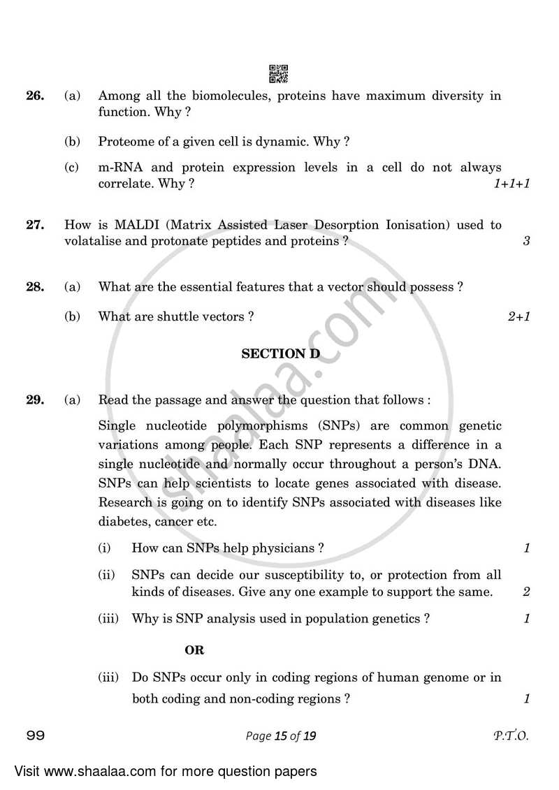 Biotechnology 2022-2023 - CBSE 12th - Class 12 - CBSE (Central Board of Secondary Education) question paper with PDF download