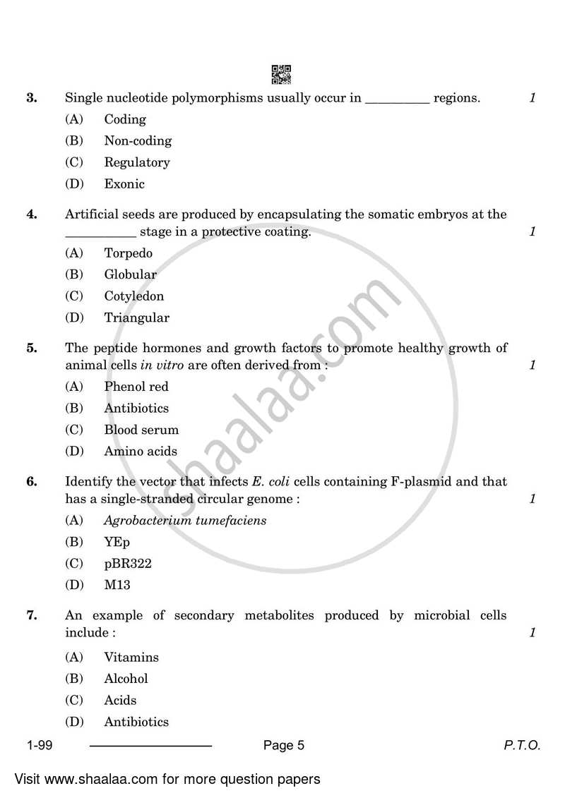 Biotechnology 2023-2024 - CBSE 12th - Class 12 - CBSE (Central Board of Secondary Education) question paper with PDF download
