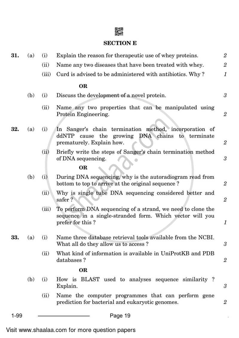 Biotechnology 2023-2024 - CBSE 12th - Class 12 - CBSE (Central Board of Secondary Education) question paper with PDF download