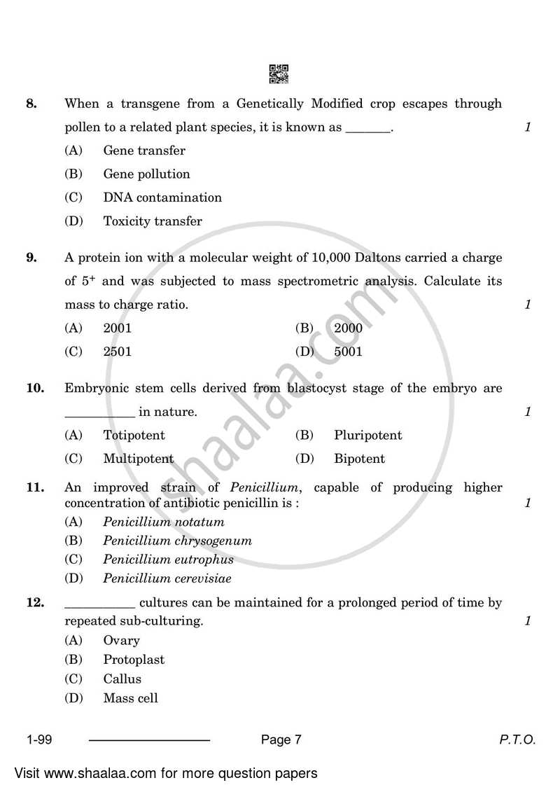 Biotechnology 2023-2024 - CBSE 12th - Class 12 - CBSE (Central Board of Secondary Education) question paper with PDF download