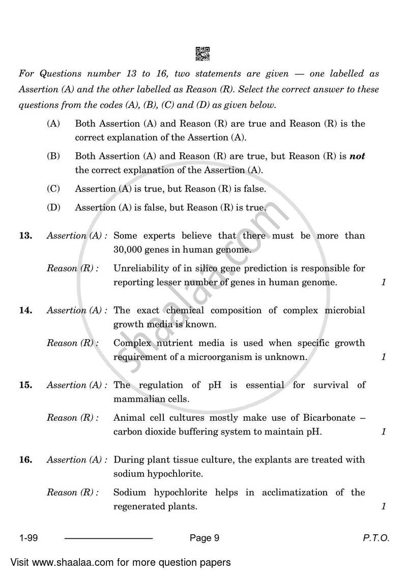 Biotechnology 2023-2024 - CBSE 12th - Class 12 - CBSE (Central Board of Secondary Education) question paper with PDF download