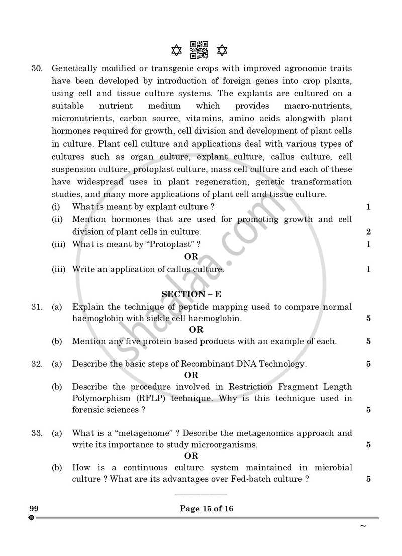 Biotechnology 2024-2025 - CBSE 12th - Class 12 - CBSE (Central Board of Secondary Education) question paper with PDF download
