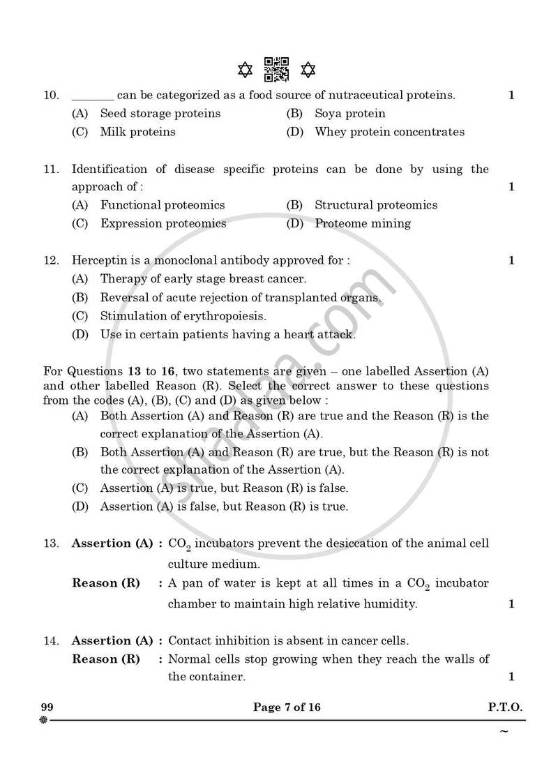 Biotechnology 2024-2025 - CBSE 12th - Class 12 - CBSE (Central Board of Secondary Education) question paper with PDF download