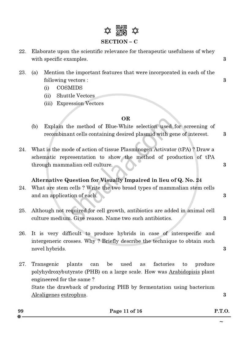 Biotechnology 2024-2025 - CBSE 12th - Class 12 - CBSE (Central Board of Secondary Education) question paper with PDF download